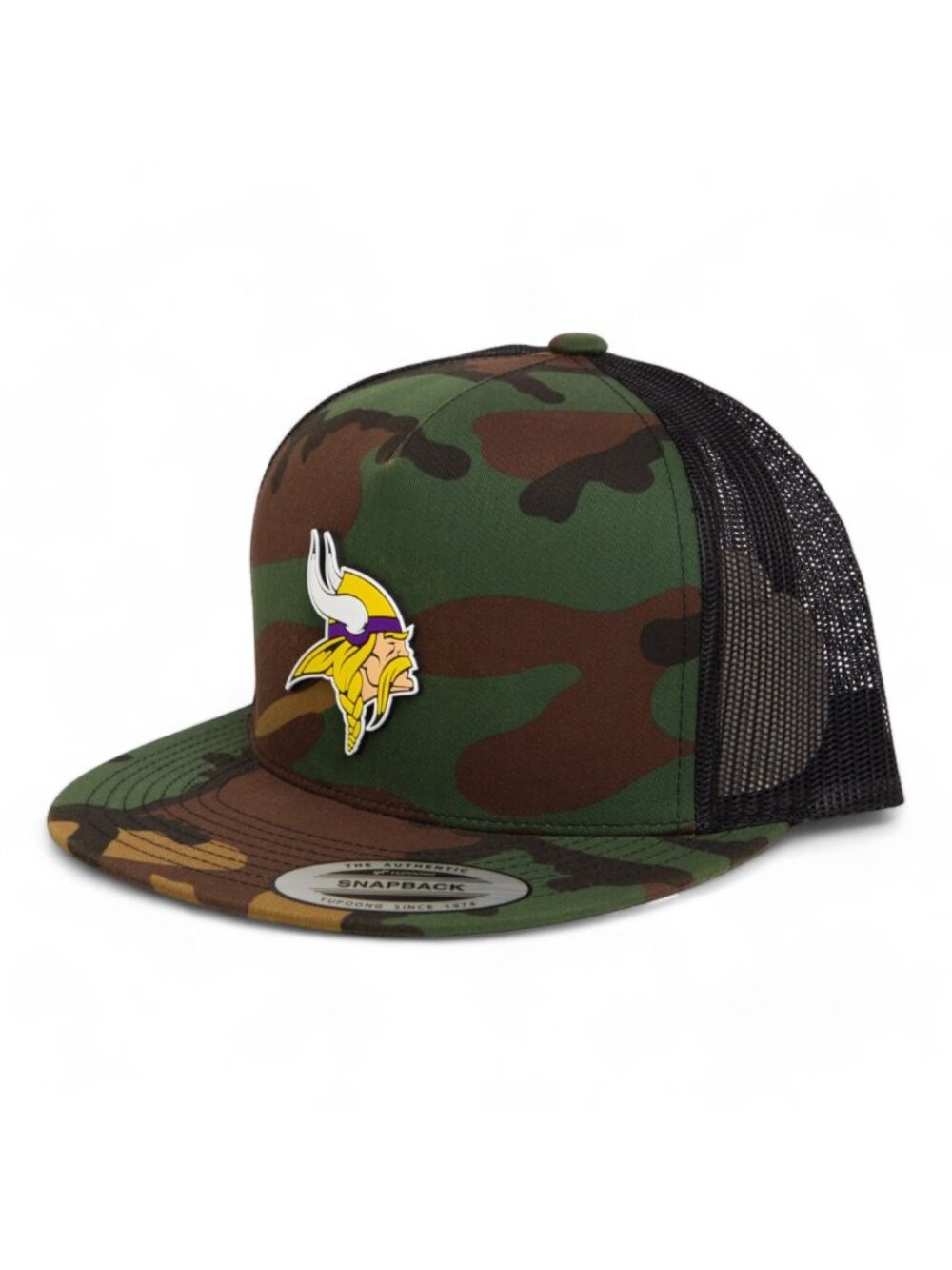 Minnesota Vikings 3D YP Snapback Flat Bill Trucker Hat- Green Camo/ Black